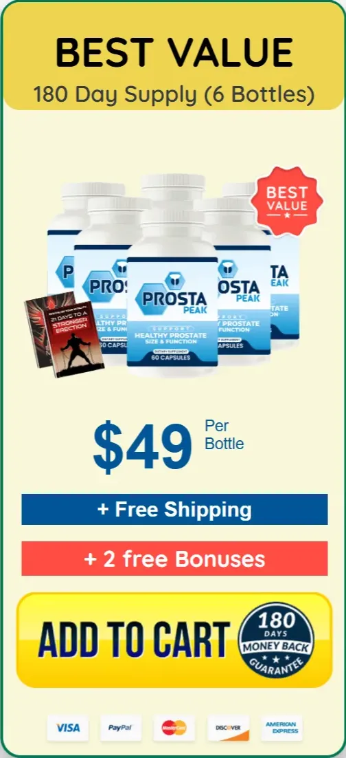Prosta Peak best value package with 6 bottles for a 180-day supply with free shipping and bonuses