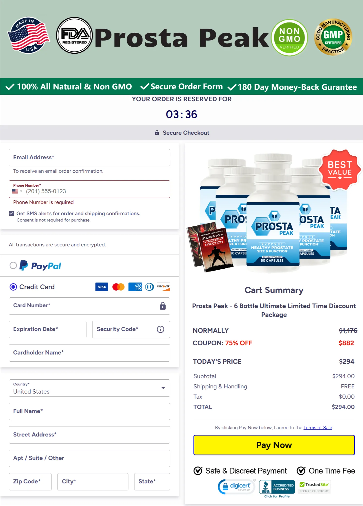 Prosta Peak secure checkout page usa official